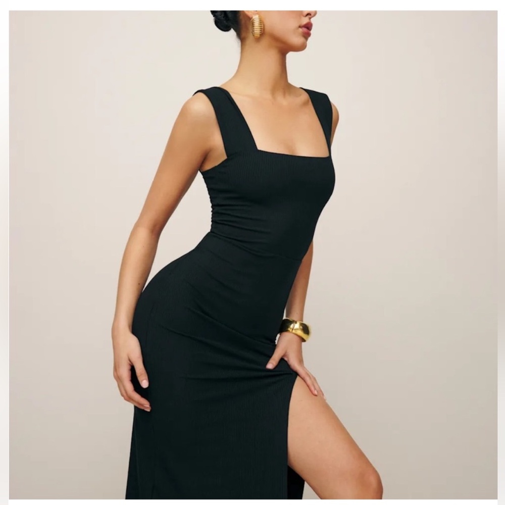Reformation Black Midi Dress with Red Bag Accent - Picture 3 of 6